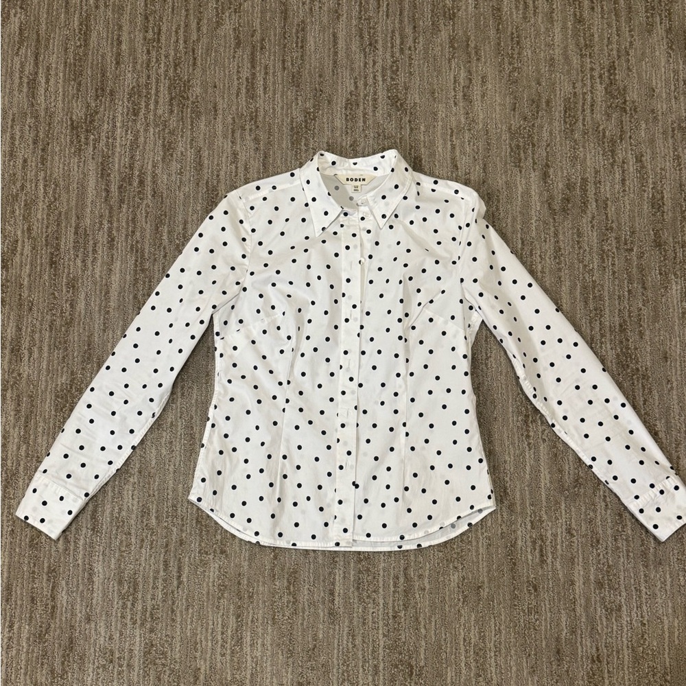 Boden navy and white White Polka Dot Button-Up Shirt